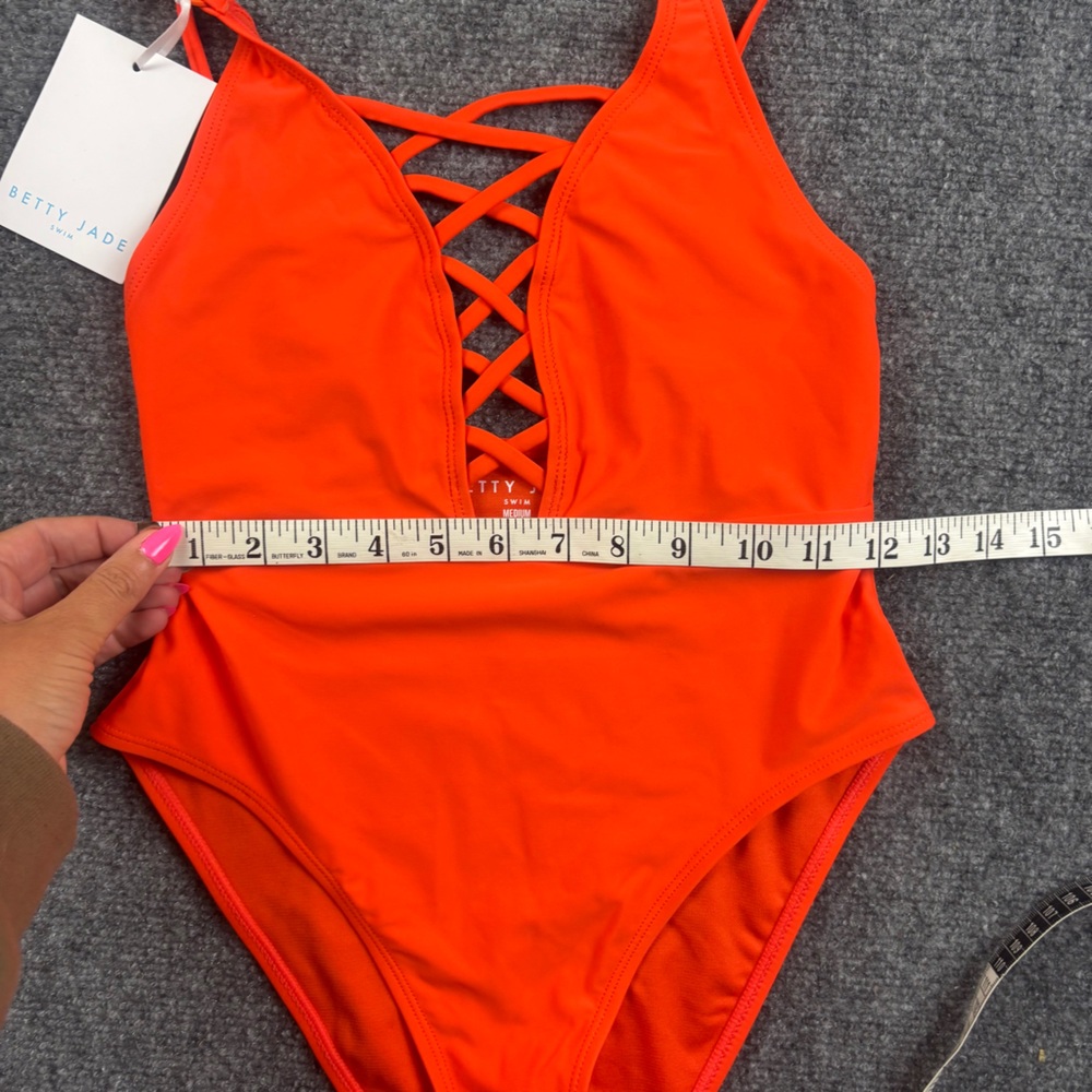 BETTY JADE Women’s NWT Orange Plunge v-Neck One Piece Swimsuit size: Medium - Picture 7 of 7